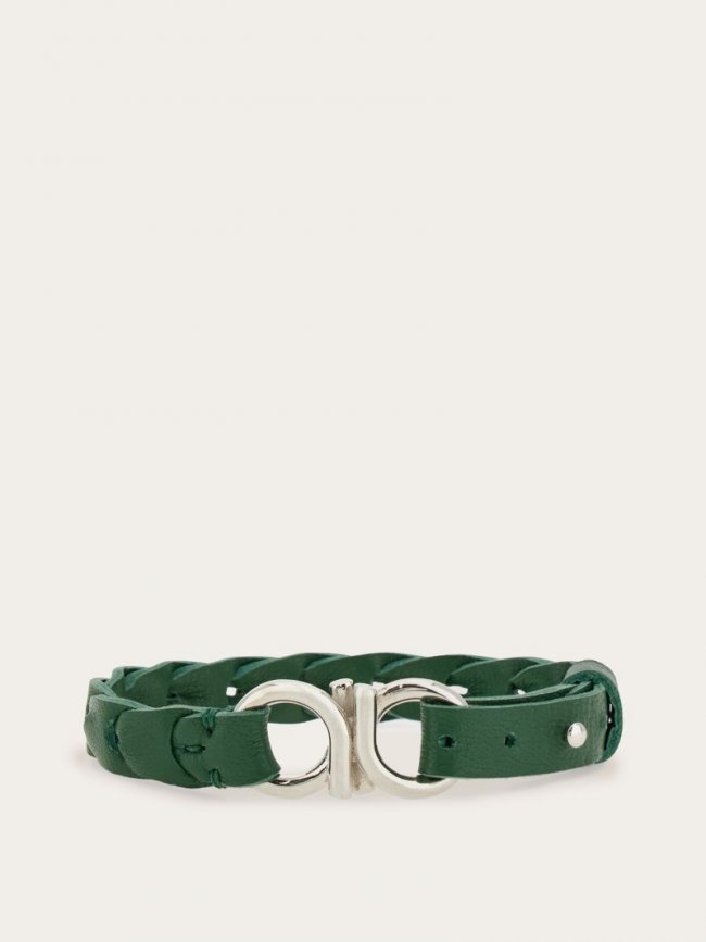 Ferragamo Men's Braided Gancini Bracelet - Forest Green | Quick Ship!