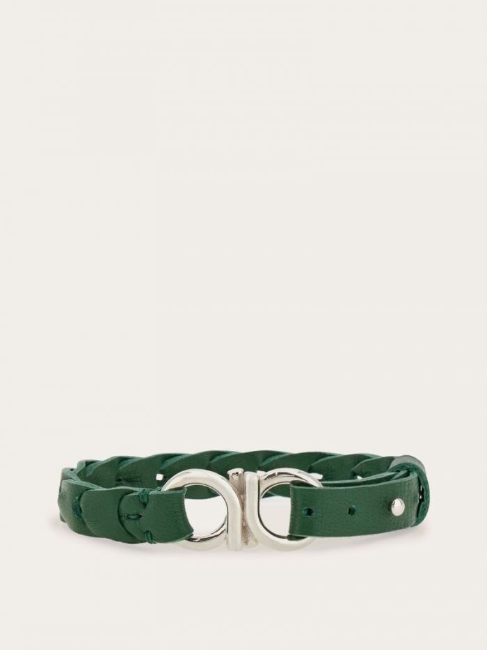 Ferragamo Men's Braided Gancini Bracelet - Forest Green | Quick Ship!