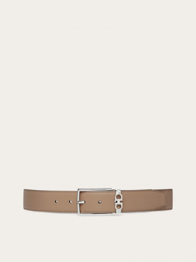 Ferragamo Men's Reversible And Adjustable Gancini Belt - Beige/Black | Quick Ship!