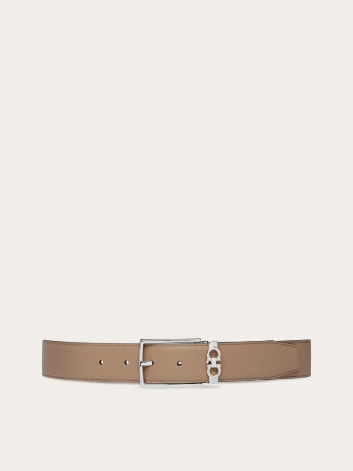 Ferragamo Men's Reversible And Adjustable Gancini Belt - Beige/Black | Quick Ship!