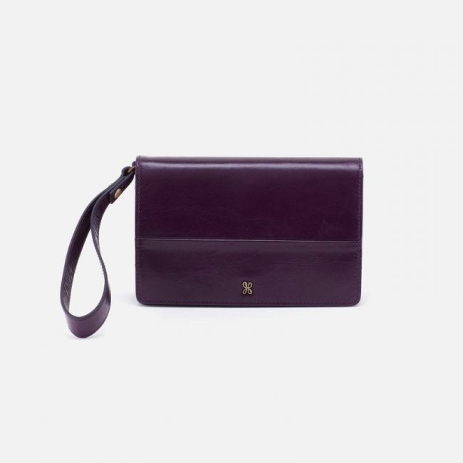 Hobo Women's Jill Wristlet in Polished Leather - Deep Purple | New Arrivals