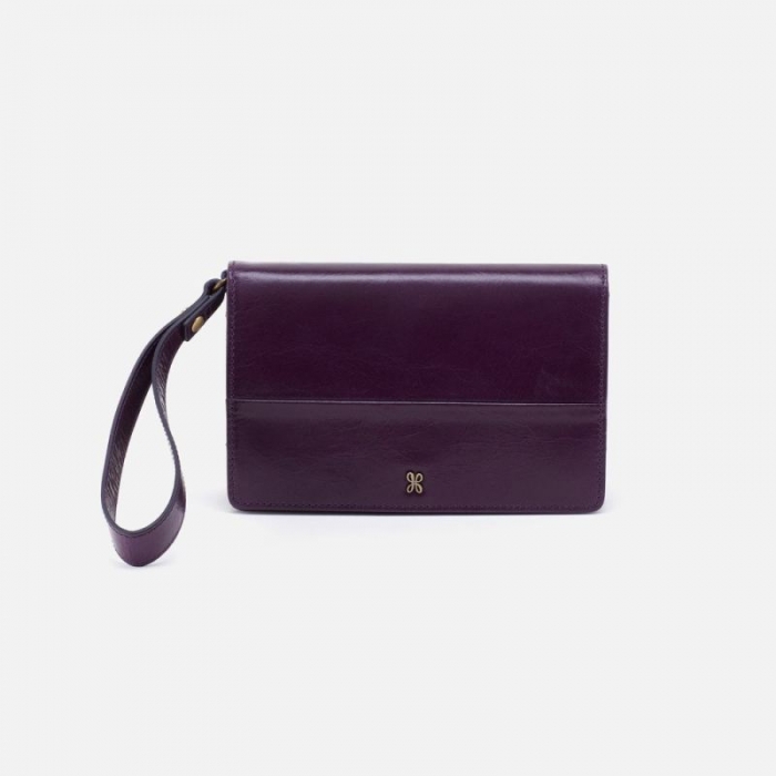 Hobo Women's Jill Wristlet in Polished Leather - Deep Purple | New Arrivals