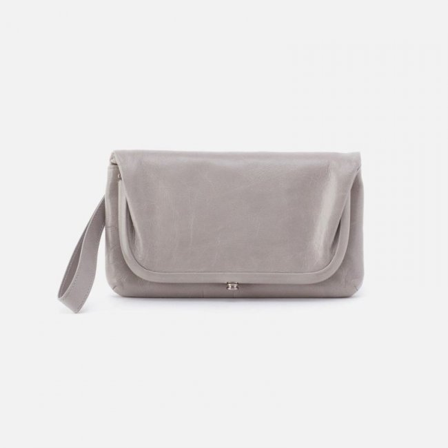 Hobo Women's Lauren Wristlet in Polished Leather - Light Grey | New Arrivals