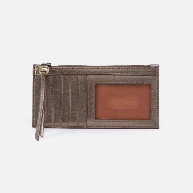 Hobo Women's Carte Card Case in Pebbled Metallic Leather - Pewter | New Arrivals