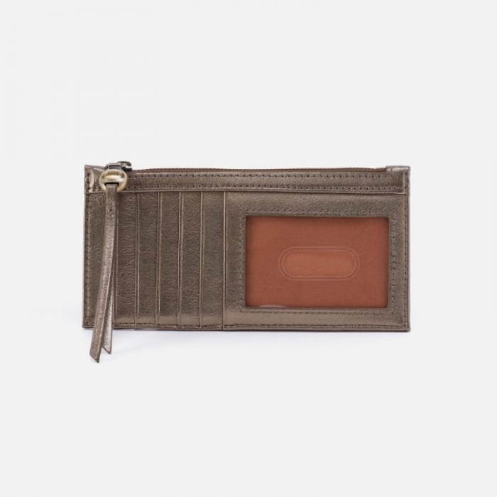 Hobo Women's Carte Card Case in Pebbled Metallic Leather - Pewter | New Arrivals