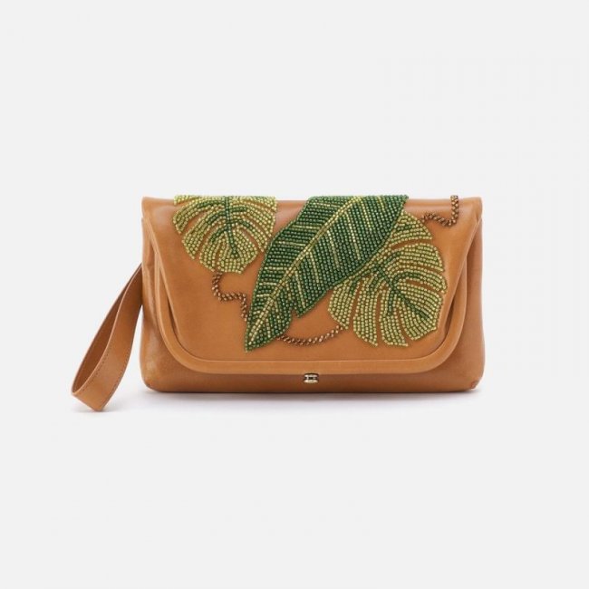 Hobo Women's Lauren Wristlet in Polished Leather With Beading - Natural | New Arrivals