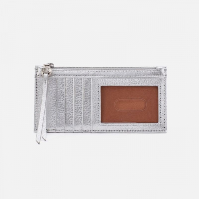 Hobo Women's Carte Card Case in Metallic Leather - Argento | New Arrivals