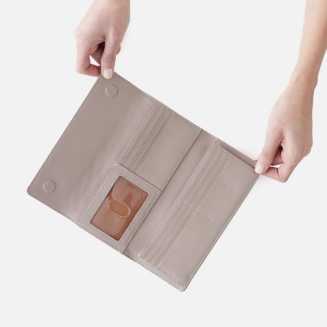 Hobo Women's Jill Large Trifold Wallet in Quilted Silk Napa Leather - Warm Grey | New Arrivals