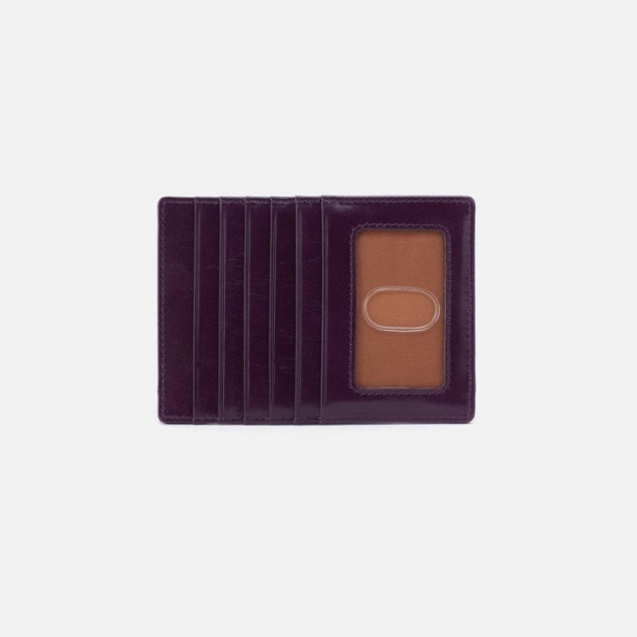 Hobo Women's Euro Slide Card Case in Polished Leather - Deep Purple | New Arrivals