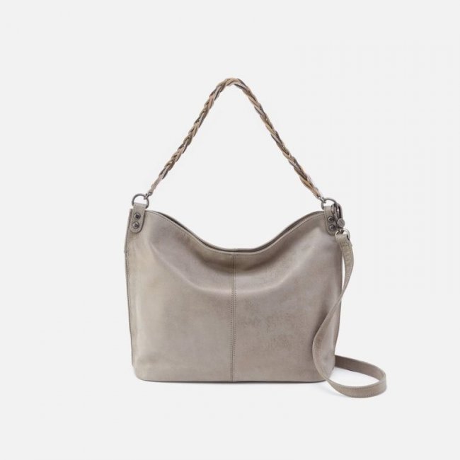 Hobo Women's Pier Shoulder Bag in Metallic Leather - Granite Grey | New Arrivals