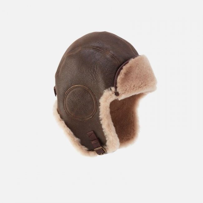 Hobo Women's Rugged Castano Aviator Sheepskin Hat in Aston Leather - Medium | New Arrivals
