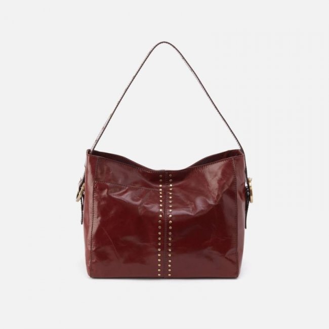 Hobo Women's Render Shoulder Bag in Polished Leather With Studs - Henna | New Arrivals