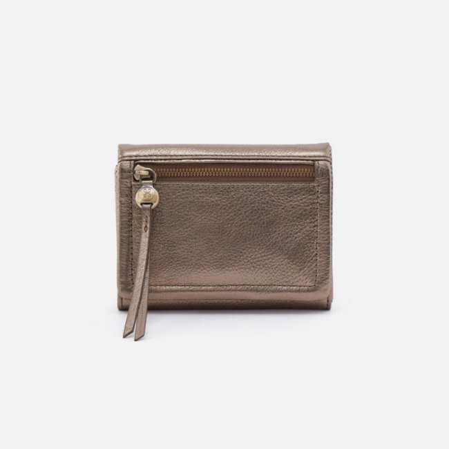 Hobo Women's Lumen Medium Bifold Compact Wallet in Pebbled Metallic Leather - Pewter | New Arrivals
