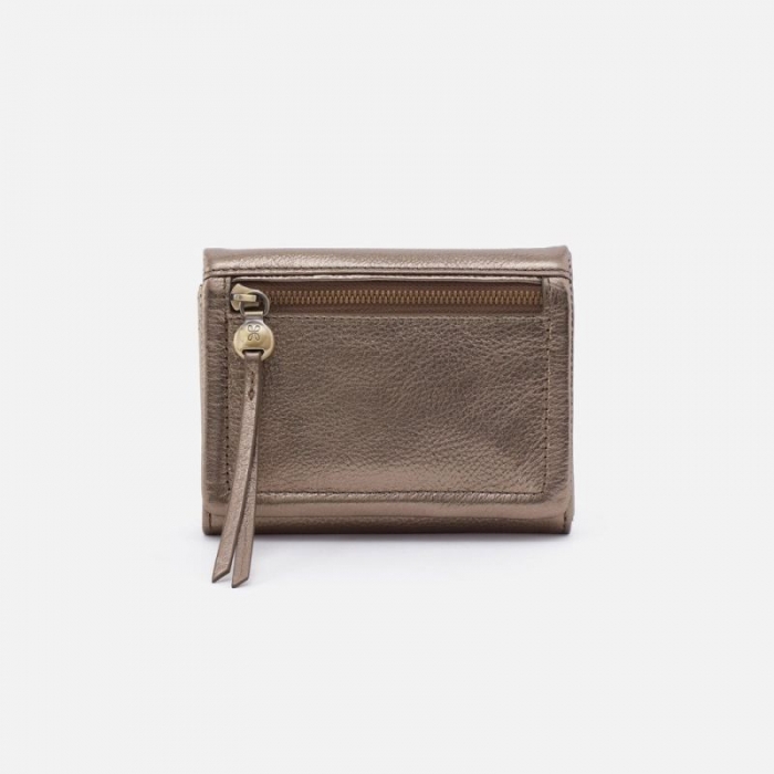 Hobo Women's Lumen Medium Bifold Compact Wallet in Pebbled Metallic Leather - Pewter | New Arrivals