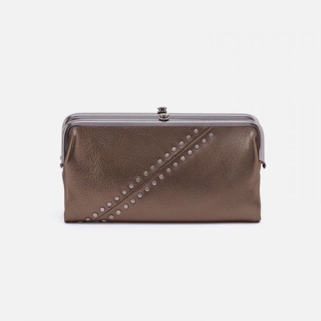 Hobo Women's Lauren Clutch-Wallet in Pebbled Metallic Leather With Studs - Pewter | New Arrivals