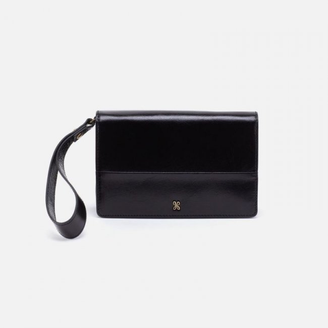 Hobo Women's Jill Wristlet in Polished Leather - Black | New Arrivals