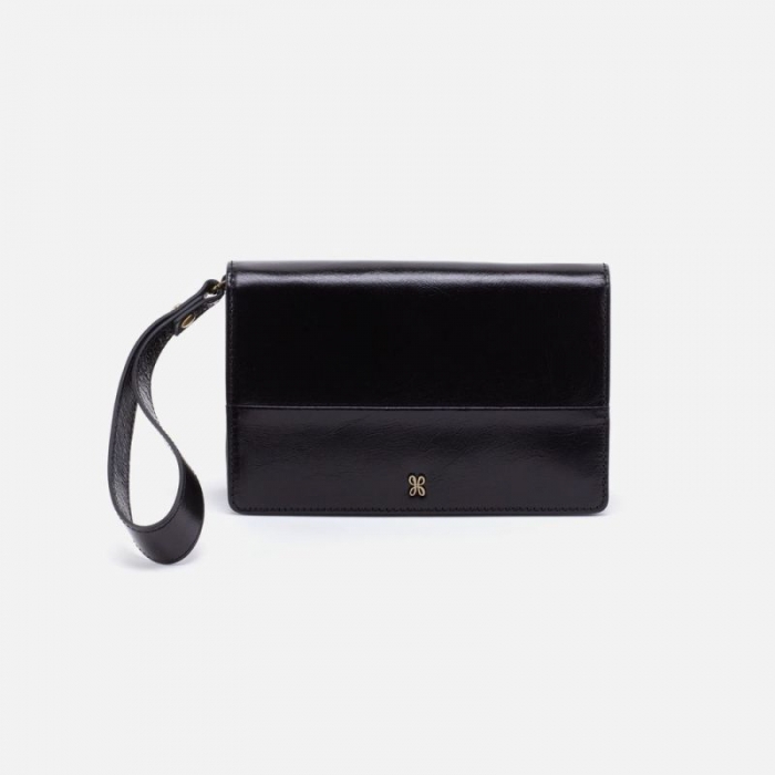 Hobo Women's Jill Wristlet in Polished Leather - Black | New Arrivals