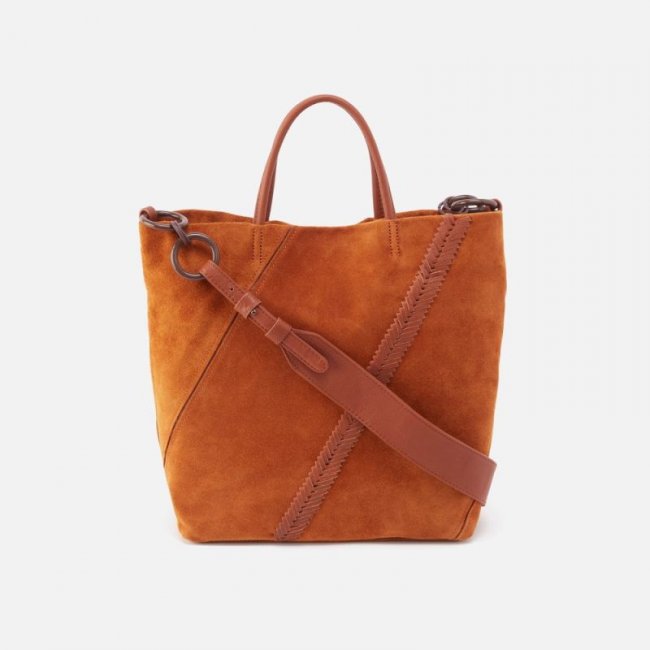 Hobo Women's Tripp Tote in Suede With Whipstitch - Cognac | New Arrivals