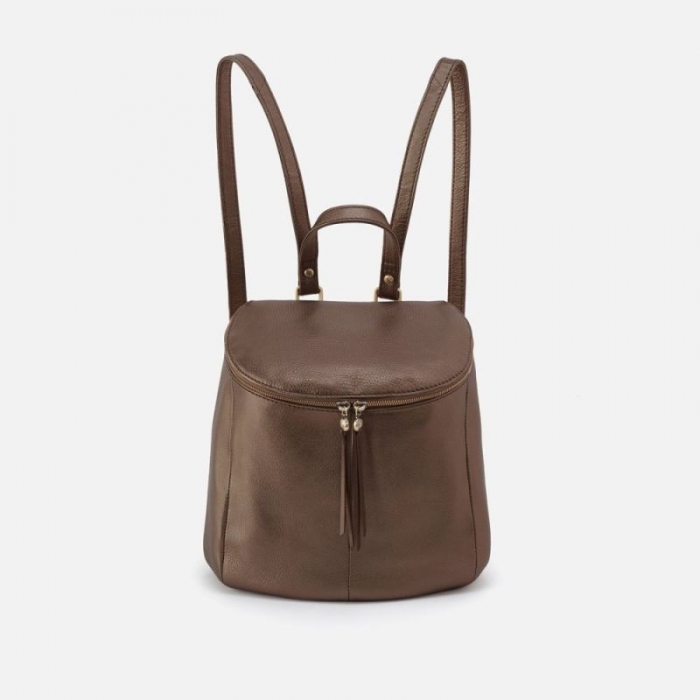 Hobo Women's River Backpack in Pebbled Metallic Leather - Pewter | New Arrivals