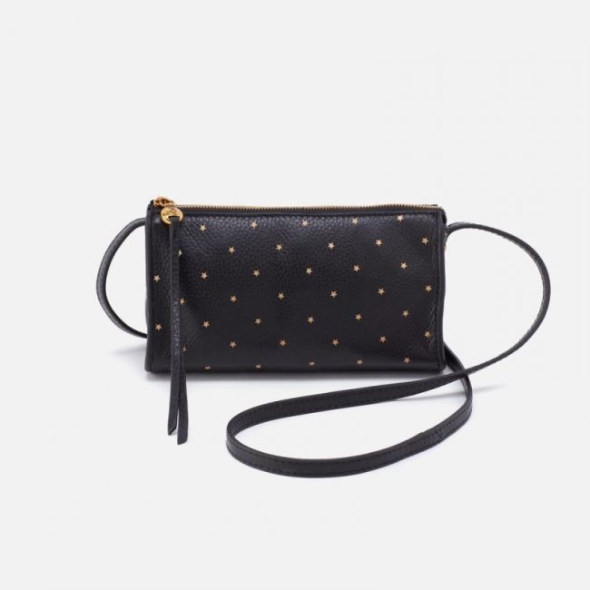 Hobo Women's Jewel Crossbody in Pebbled Leather - Black and Gold Stars | New Arrivals