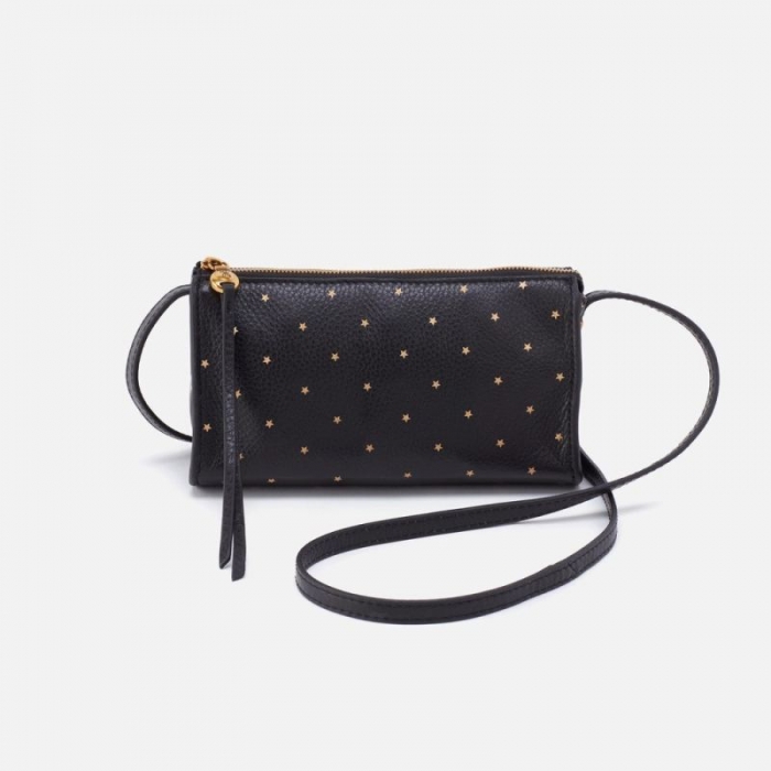 Hobo Women's Jewel Crossbody in Pebbled Leather - Black and Gold Stars | New Arrivals