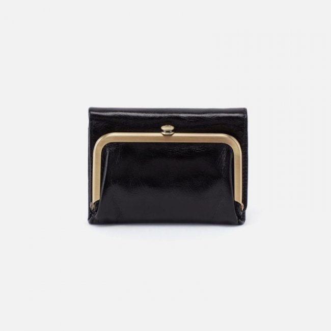 Hobo Women's Robin Compact Wallet in Polished Leather - Black | New Arrivals