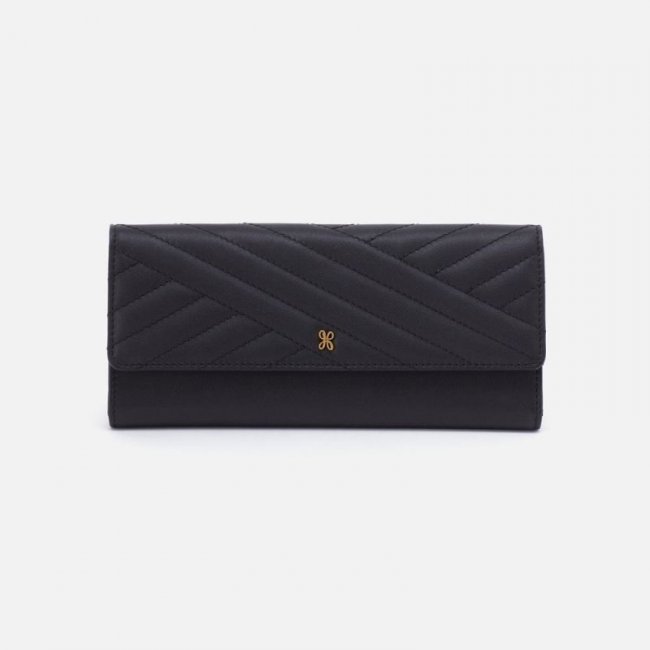 Hobo Women's Jill Large Trifold Wallet in Quilted Silk Napa Leather - Black | New Arrivals
