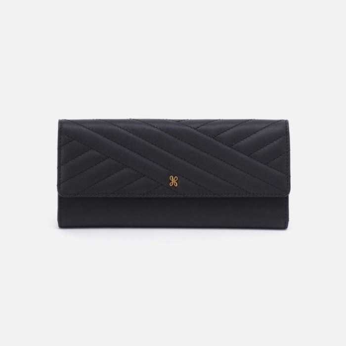 Hobo Women's Jill Large Trifold Wallet in Quilted Silk Napa Leather - Black | New Arrivals