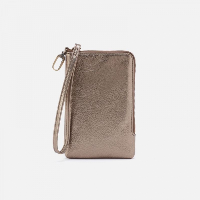 Hobo Women's Spark Wristlet in Pebbled Metallic Leather - Pewter | New Arrivals