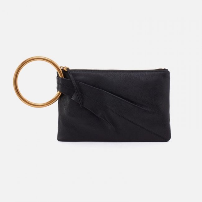 Hobo Women's Sheila Hard Ring Clutch in Pebbled Leather - Black | New Arrivals