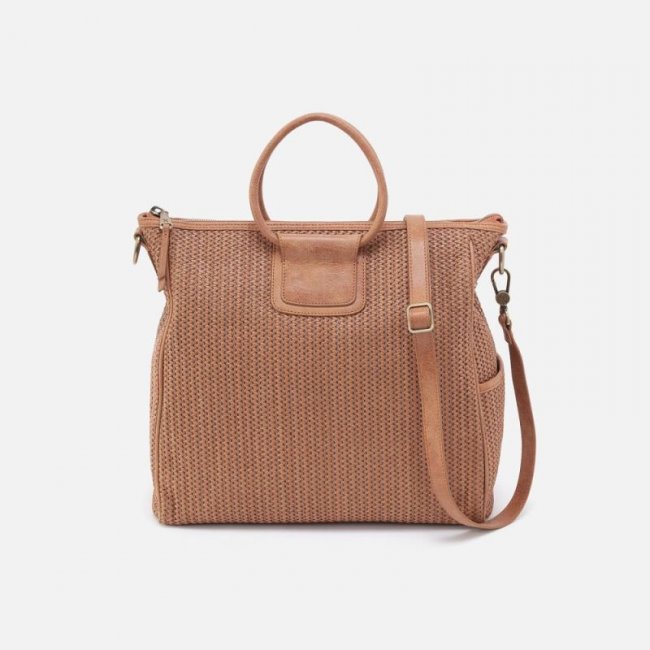 Hobo Women's Sheila Large Satchel in Raffia With Leather Trim - Sepia | New Arrivals