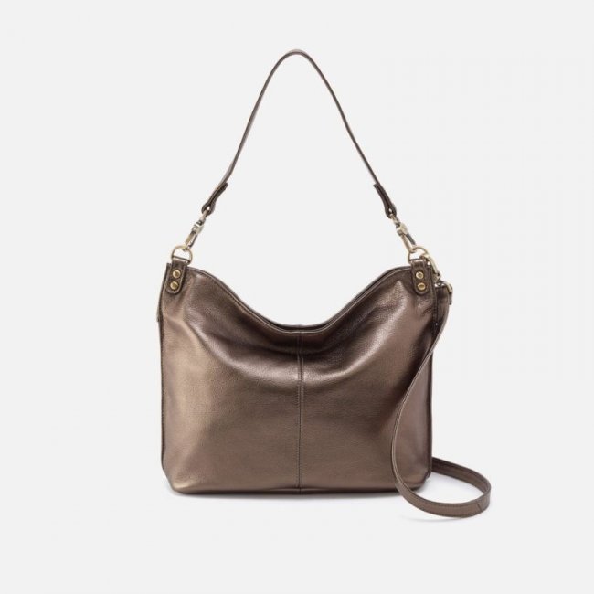 Hobo Women's Pier Shoulder Bag in Pebbled Metallic Leather - Pewter | New Arrivals