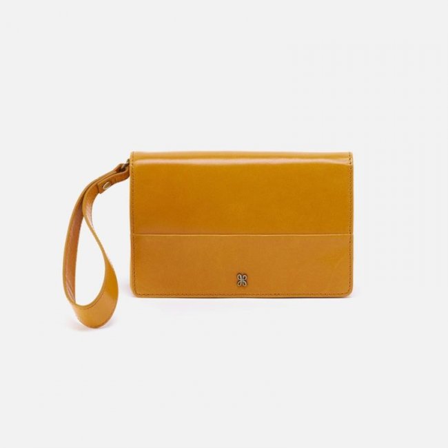 Hobo Women's Jill Wristlet in Polished Leather - Warm Amber | New Arrivals