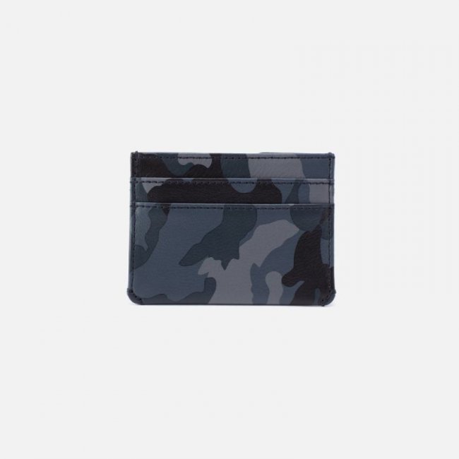 Hobo Women's Men's Credit Card Wallet in Silk Napa Leather - Blue Camo | New Arrivals