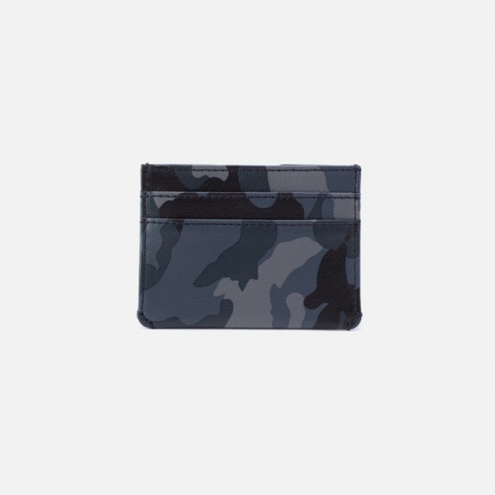 Hobo Women's Men's Credit Card Wallet in Silk Napa Leather - Blue Camo | New Arrivals