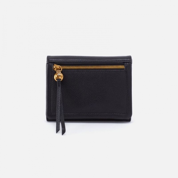 Hobo Women's Lumen Medium Bifold Compact Wallet in Pebbled Leather - Black | New Arrivals