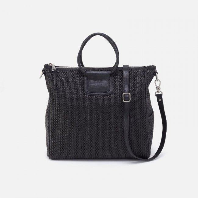 Hobo Women's Sheila Large Satchel in Raffia With Leather Trim - Black | New Arrivals