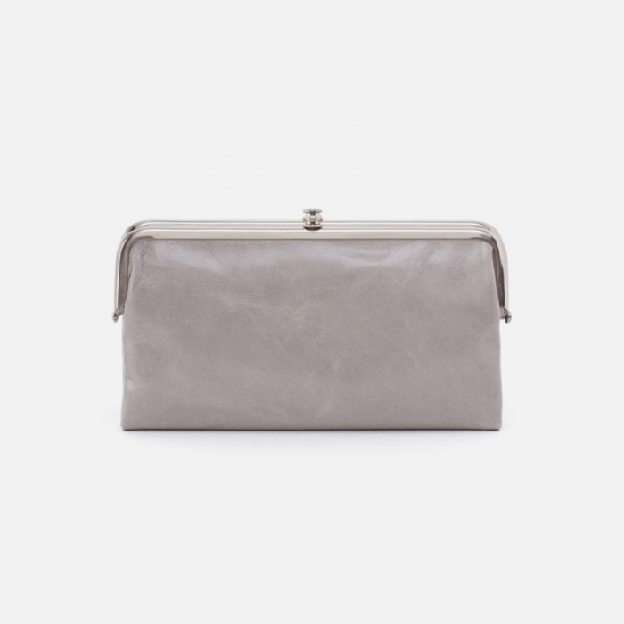 Hobo Women's Lauren Clutch-Wallet in Polished Leather - Light Grey | New Arrivals