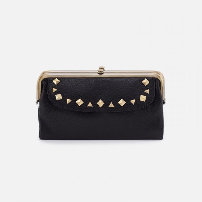 Hobo Women's Lauren Clutch-Wallet in Pebbled Leather - Black With Studs | New Arrivals