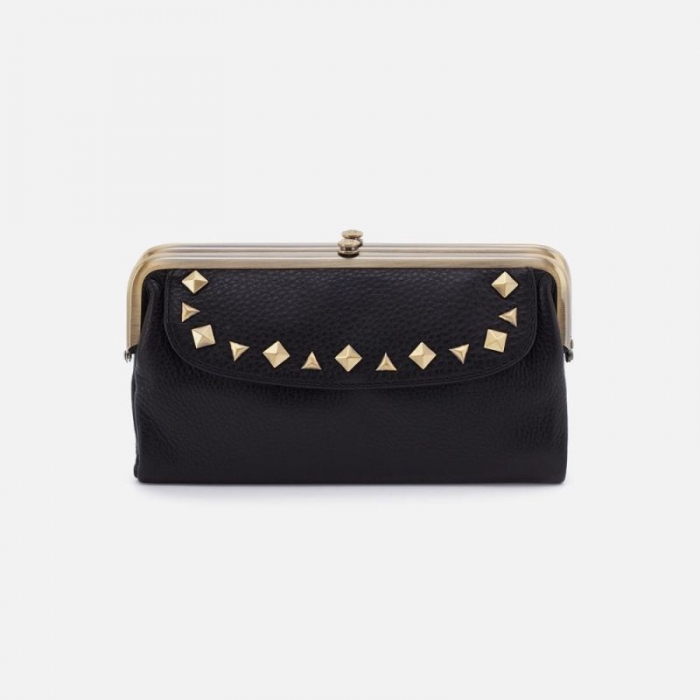 Hobo Women's Lauren Clutch-Wallet in Pebbled Leather - Black With Studs | New Arrivals