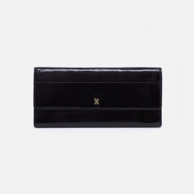 Hobo Women's Jill Large Trifold Wallet in Polished Leather - Black | New Arrivals