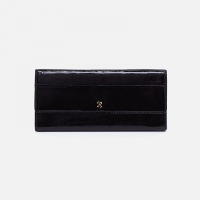 Hobo Women's Jill Large Trifold Wallet in Polished Leather - Black | New Arrivals