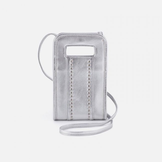 Hobo Women's Ace Phone Crossbody in Metallic Leather - Argento | New Arrivals
