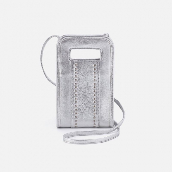 Hobo Women's Ace Phone Crossbody in Metallic Leather - Argento | New Arrivals