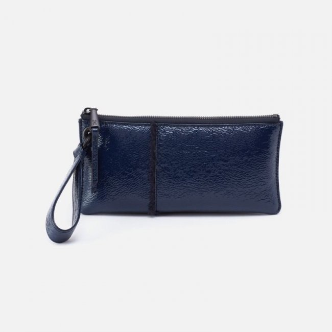 Hobo Women's Vida Wristlet in Pebbled Patent With Faux Shearling - Deep Indigo | New Arrivals