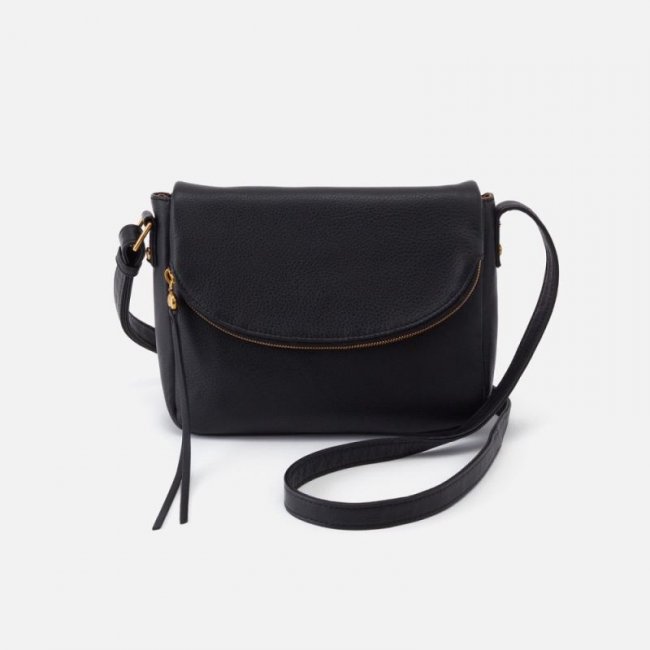 Hobo Women's Fern Messenger Crossbody in Pebbled Leather - Black | New Arrivals