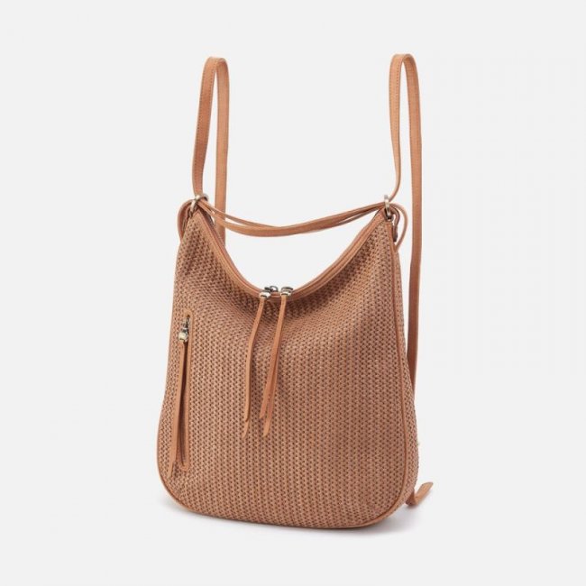 Hobo Women's Merrin Convertible Backpack in Raffia With Leather Trim - Sepia | New Arrivals
