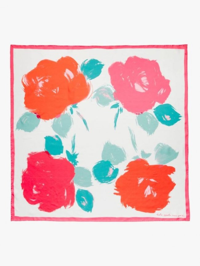 Kate Spade Women's 151 French Cream (April) Just Rosy Silk Square Scarf | Canada