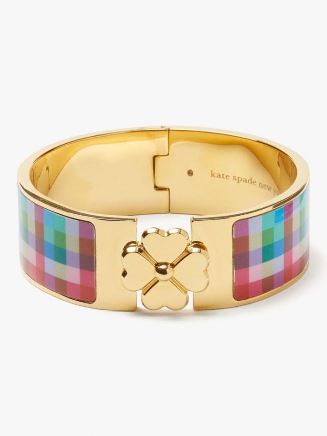 Kate Spade Women's Blue Madras Plaid Heritage Spade Flower Wide Hinged Bangle | Canada