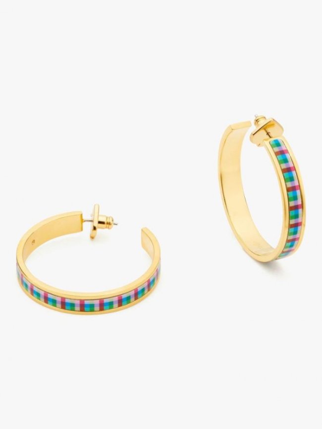 Kate Spade Women's Blue Madras Plaid Heritage Spade Flower Hoops | Canada